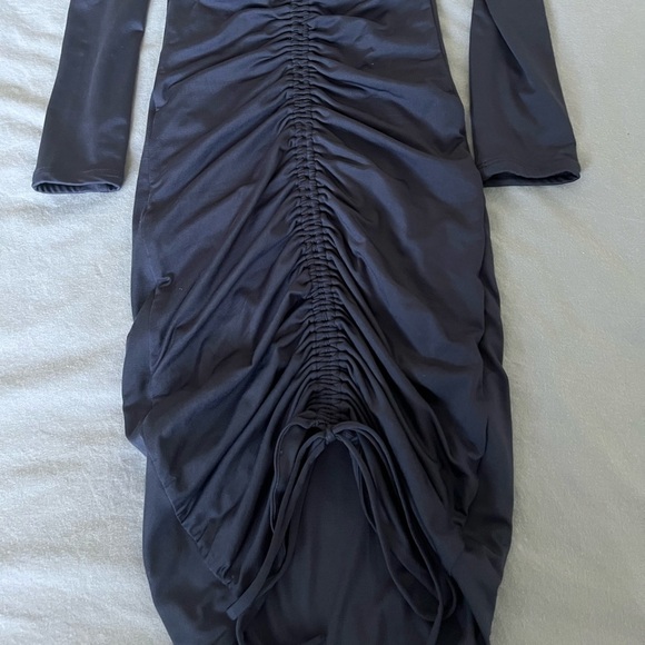 Oh Polly Get Down Tonight Ruche Bardot Mini Dress in Midnight Blue, Size 0. - Picture 6 of 6